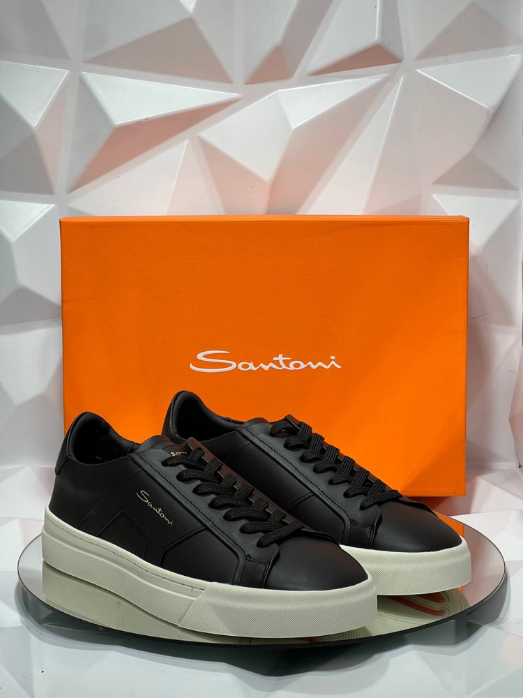 Santoni Classic Double Buckle Black White