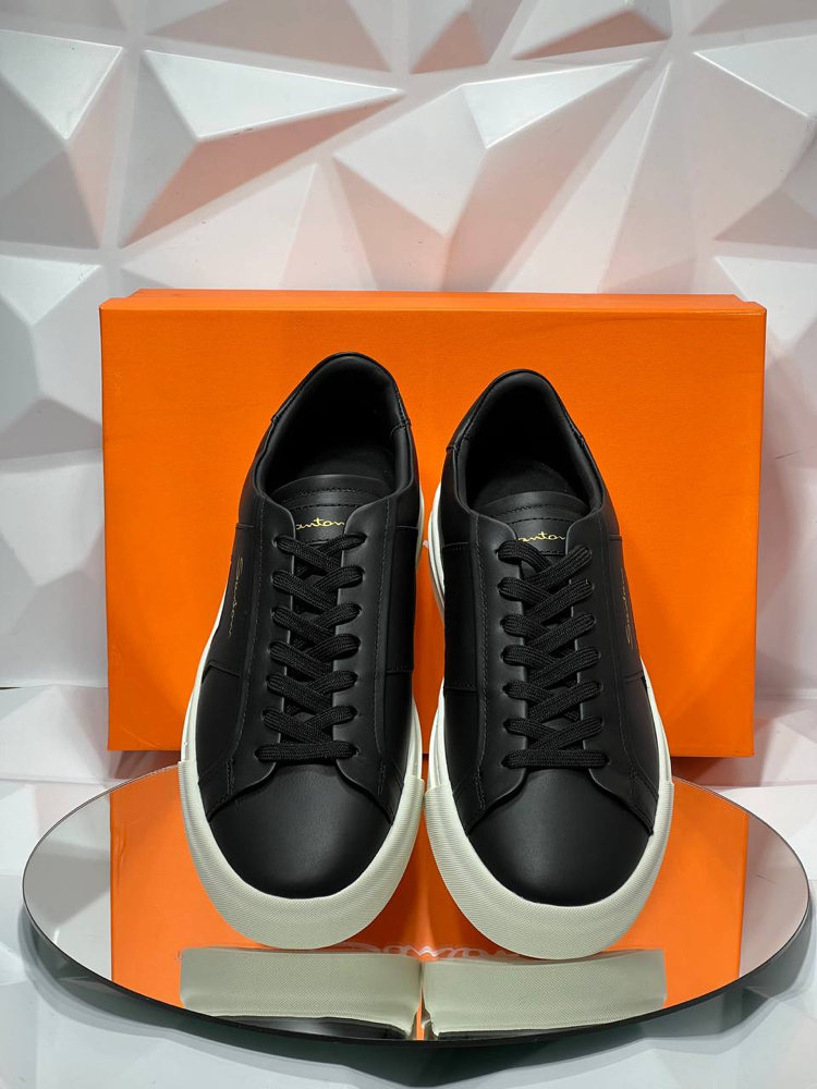 Santoni Classic Double Buckle Black White