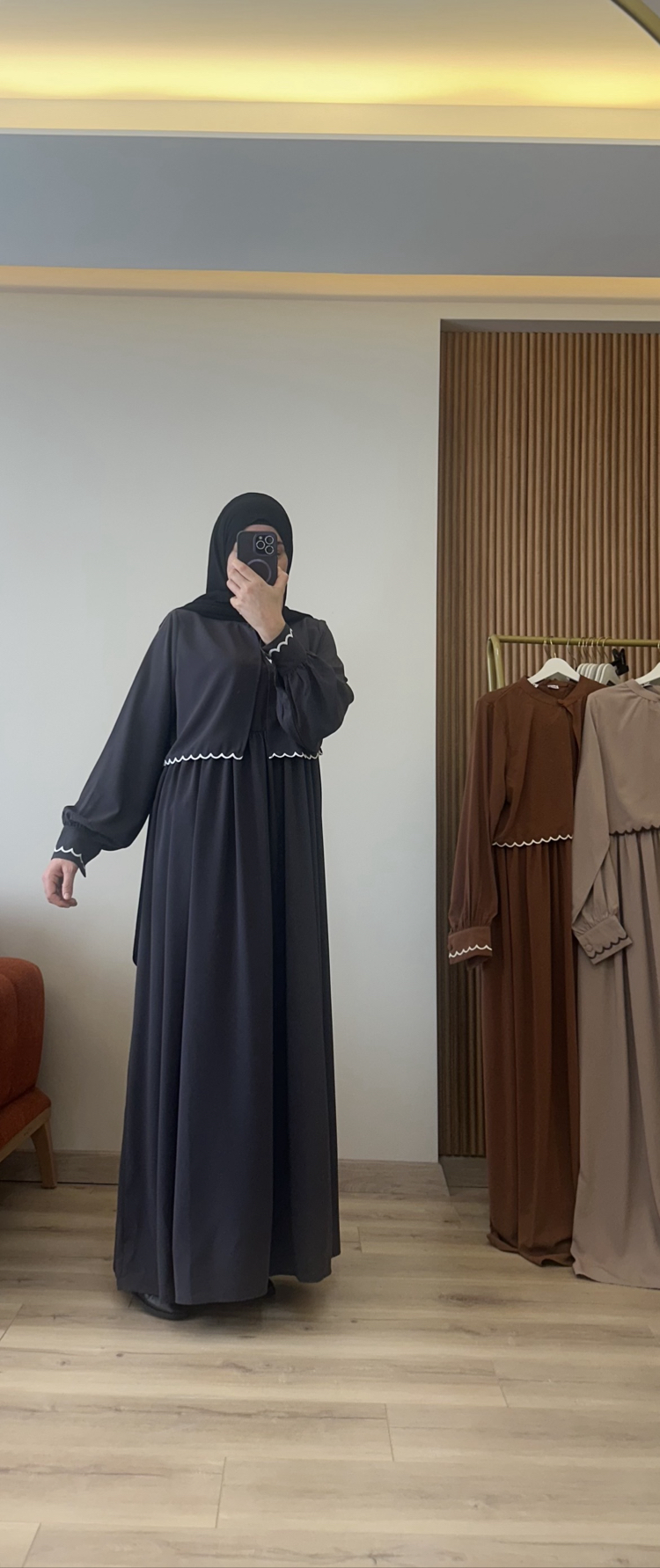 Sare Nakış yelekli elbise antresit ( kargo ücretsiz)