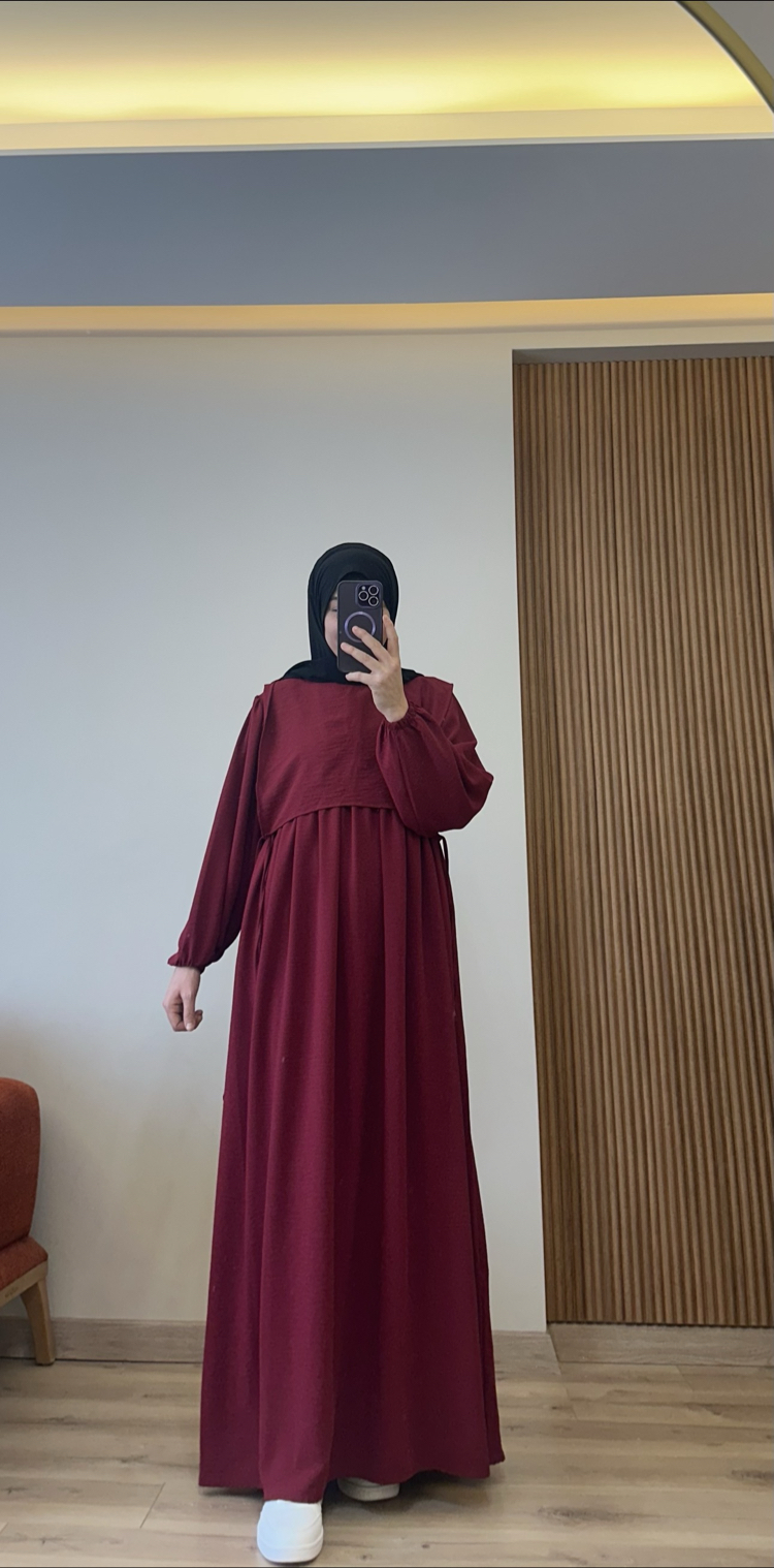 Serra yelekli elbise bordo (kargo ücretsiz)