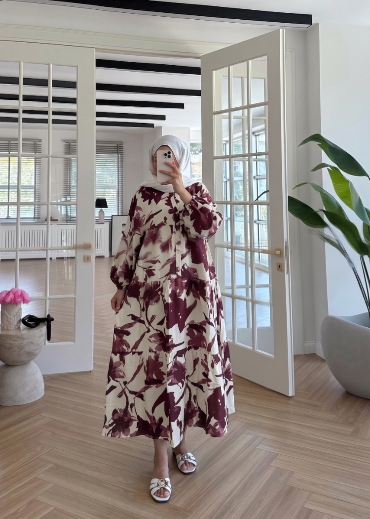 YENİ SEZON MANGO KUMAŞ DESENLİ ELBİSE