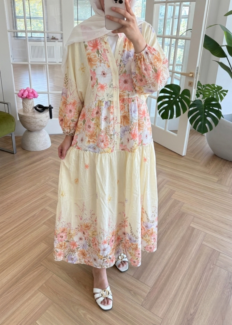 YENİ SEZON ÇİÇEK DESENLİ MANGO KUMAŞ ELBİSE