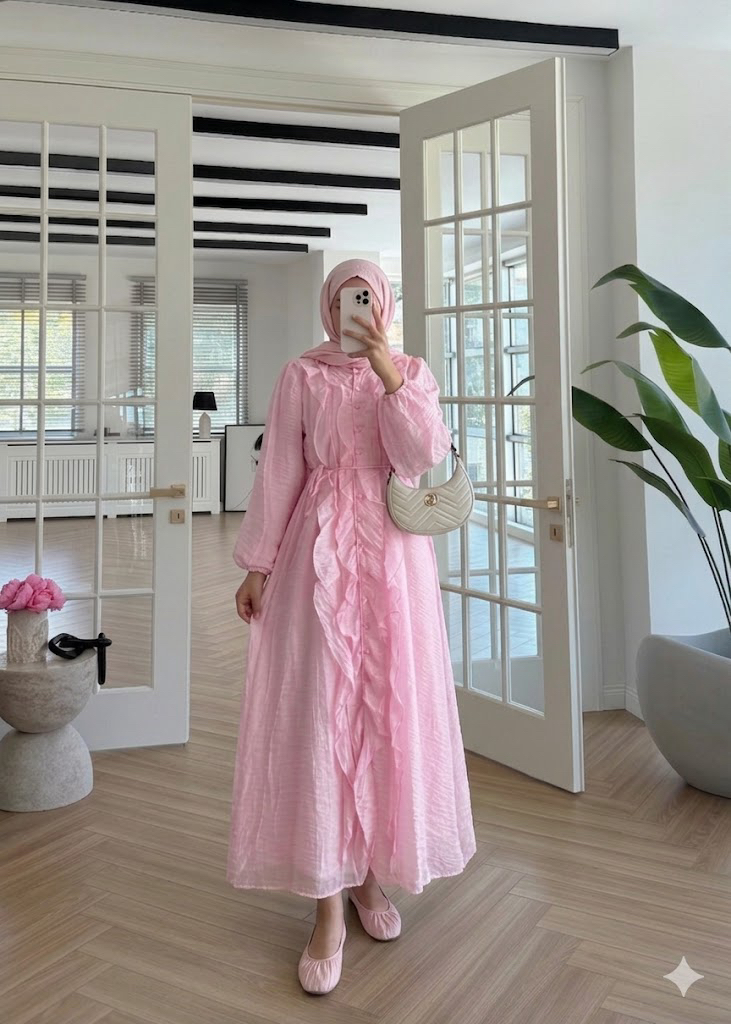 Pembe fırfırlı elbise 