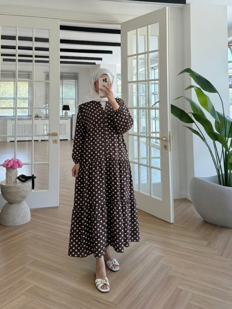 YENİ SEZON MANGO KUMAŞ PUANTİYE DESENLİ ELBİSE