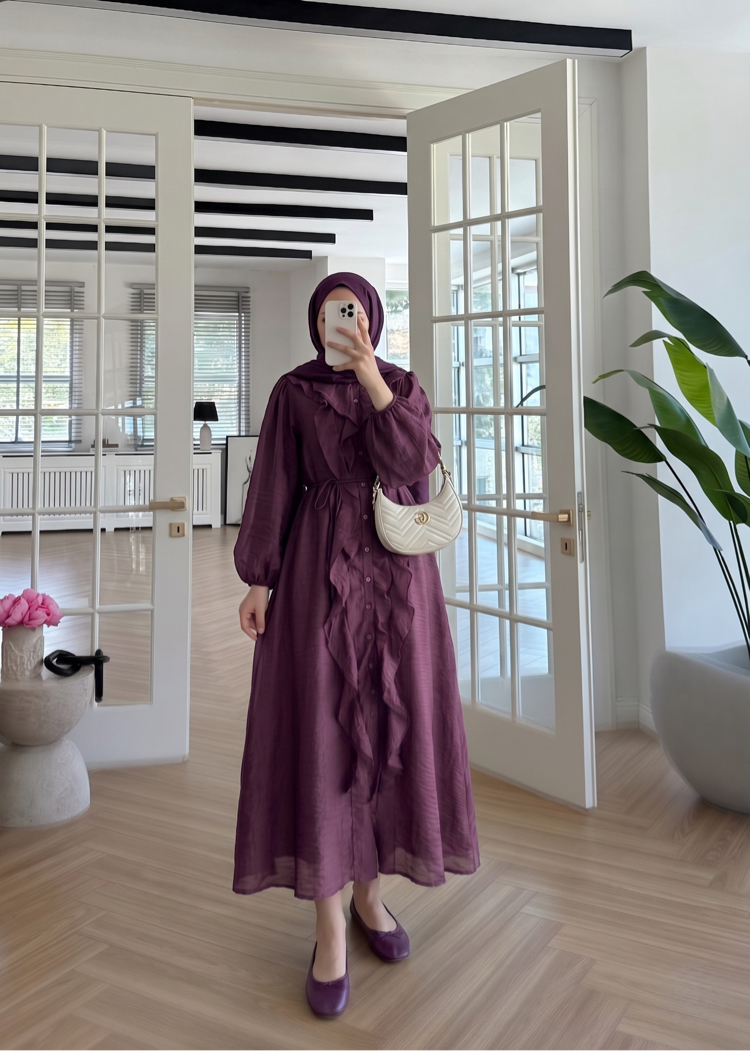 Bordo fırfırlı elbise 