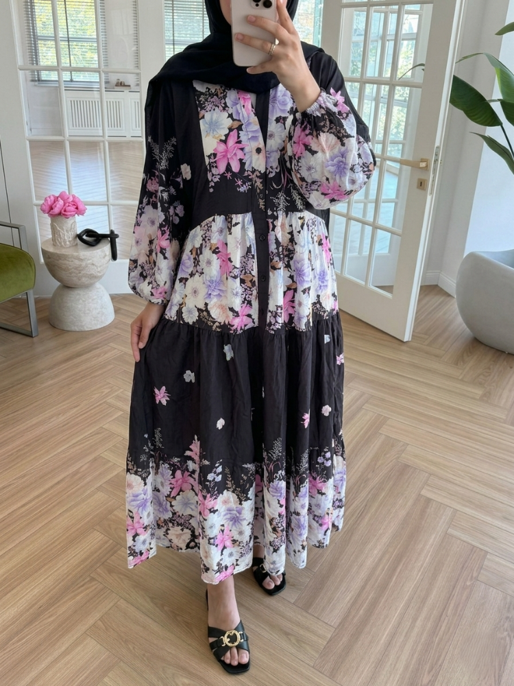 YENİ SEZON ÇİÇEK DESENLİ MANGO KUMAŞ ELBİSE