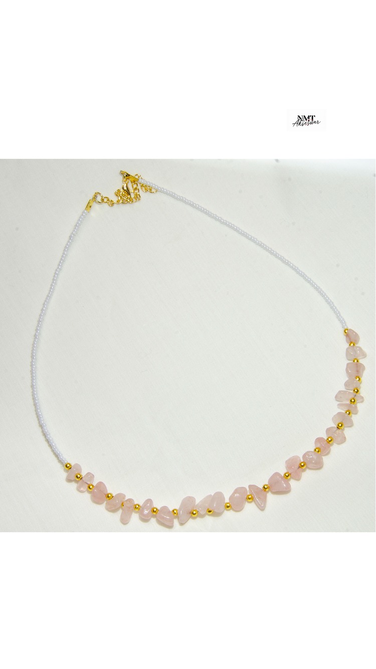 Pembe Kuvars (Quartz) Doğal Taş Kolye