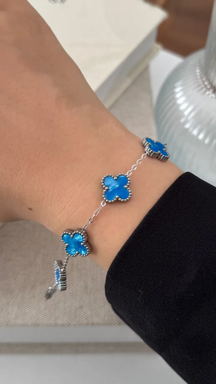 Sedefli Silver Yonca Bileklik | Çelik