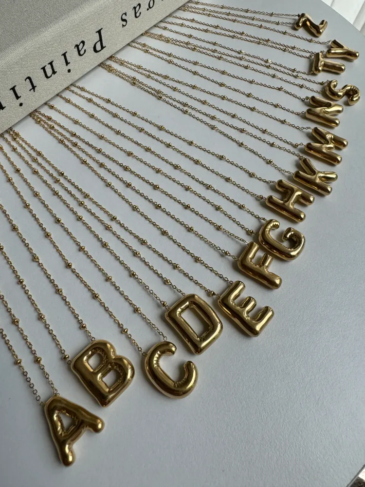 Çelik Bubble Gold Harf Kolye