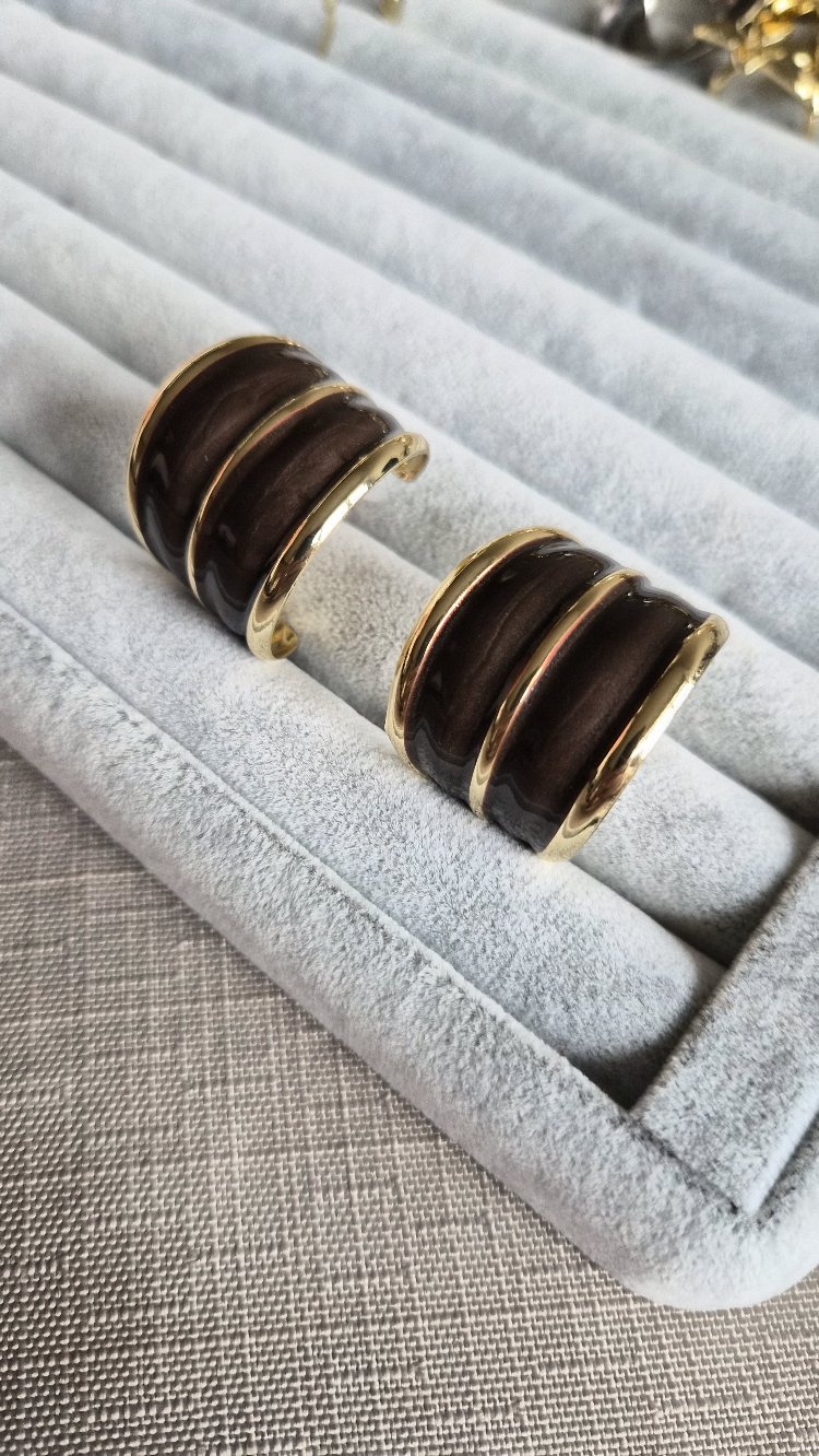 VIP Gold C Form Kahverengi Küpe