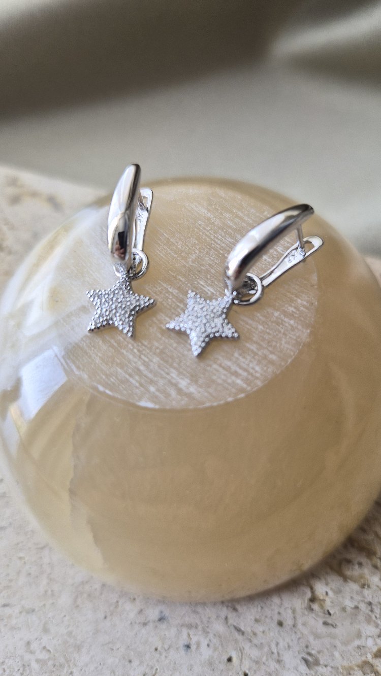 Silver Yıldız Detaylı VIP Küpe