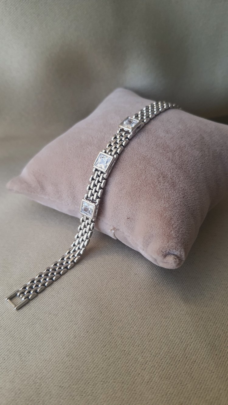 3 taşlı silver bileklik