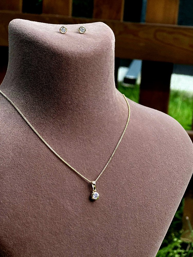 Minimal Taşlı Kolye-Küpe Set