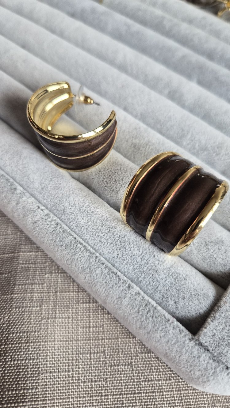 VIP Gold C Form Kahverengi Küpe