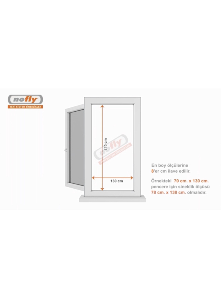 Nofly yatay çalışır en 0-60 * boy 90-130 Boyalı renkli Sineklik
