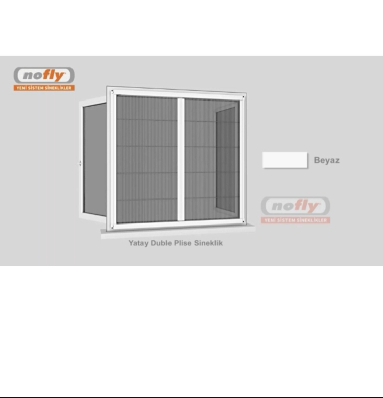 Nofly çiftli çalışır en 140-180 * boy 100-140 beyaz renkli Sineklik