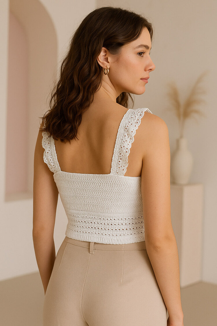 Dantel Askılı Yazlık Beyaz Crop