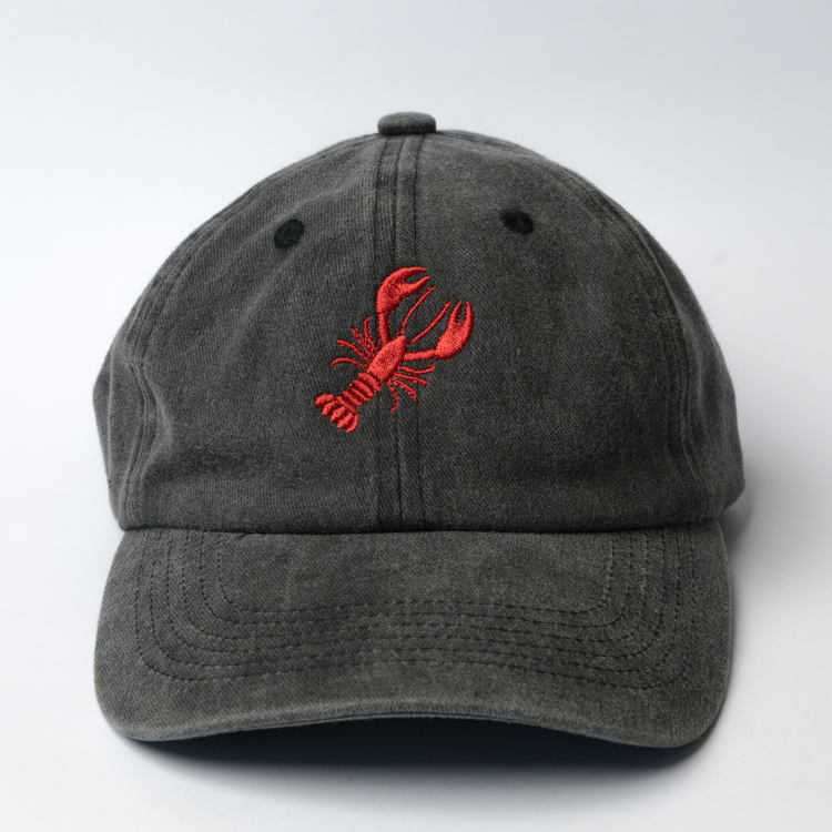 Kırmızı Istakoz Lobster Nakışlı Koyu Gri Renk Şapka Pamuklu Siperlikli Ayarlı Şapka