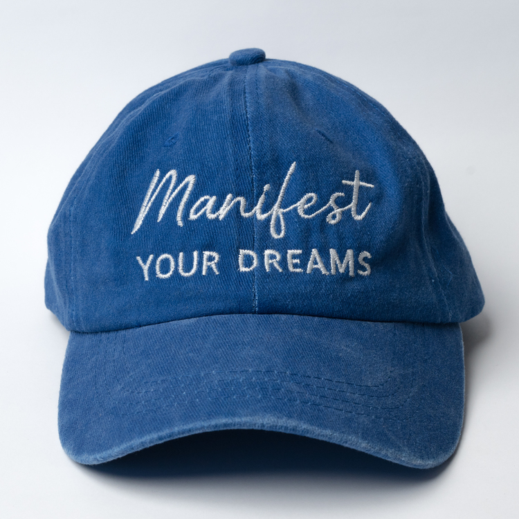 Nakışlı Mavi Renk Şapka Pamuklu Siperlikli Ayarlı Şapka Ayarlanabilir Manifest Your Dreams