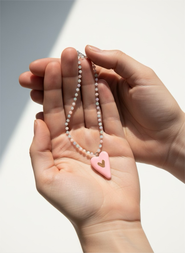 Pink Heart Seramik Kolye —CH01