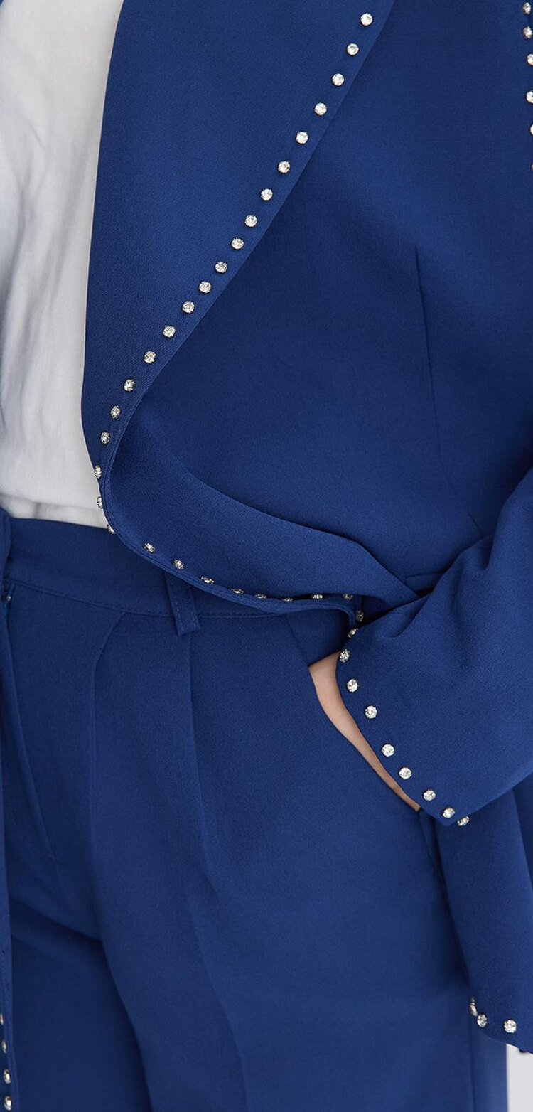 DÜĞME İŞLEMELİ TASARIM BLAZER TAKIM - LACİVERT