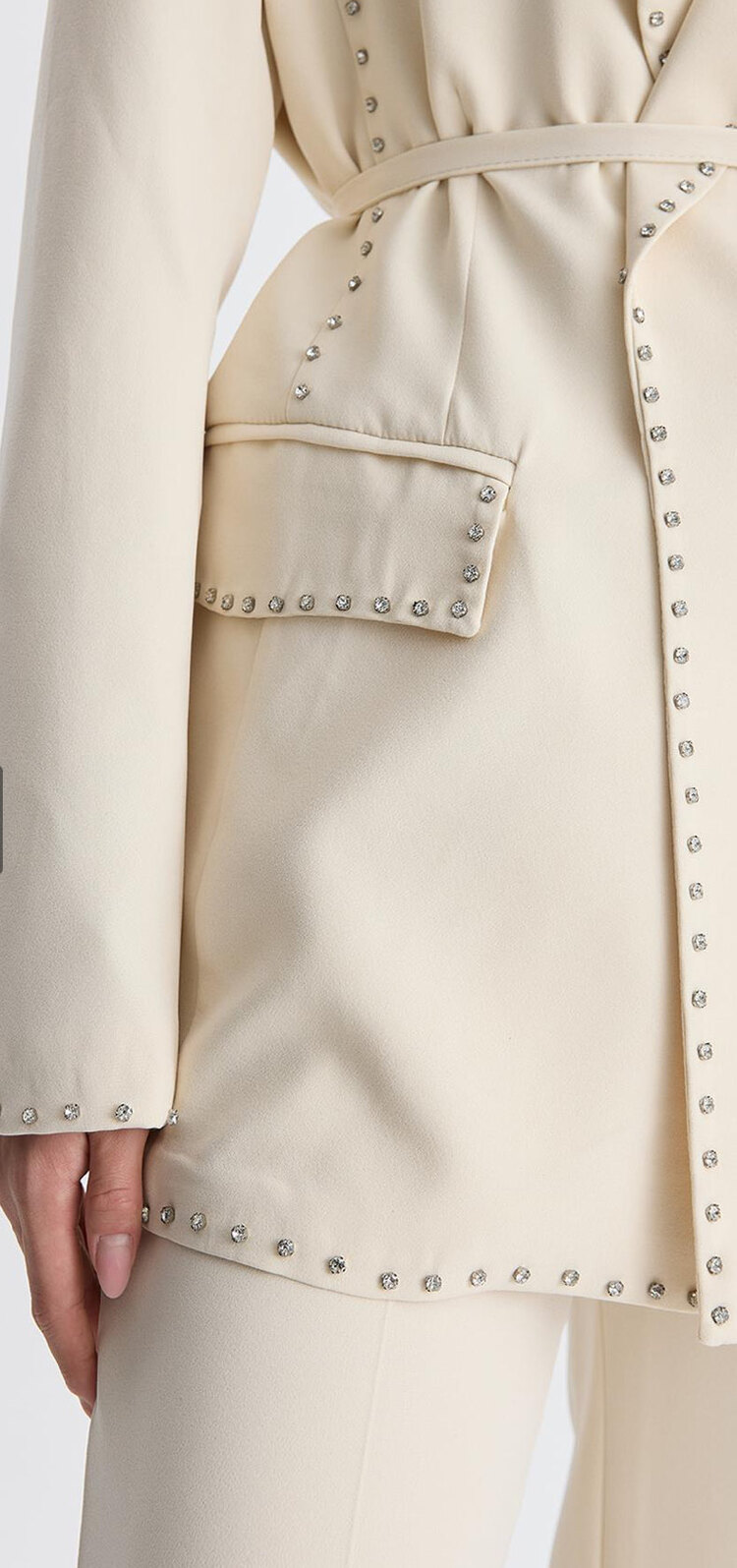 DÜĞME İŞLEMELİ TASARIM BLAZER TAKIM - TAŞ