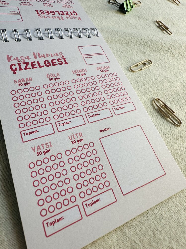 5 yıllık Oruç ve Kaza Namazı Defteri