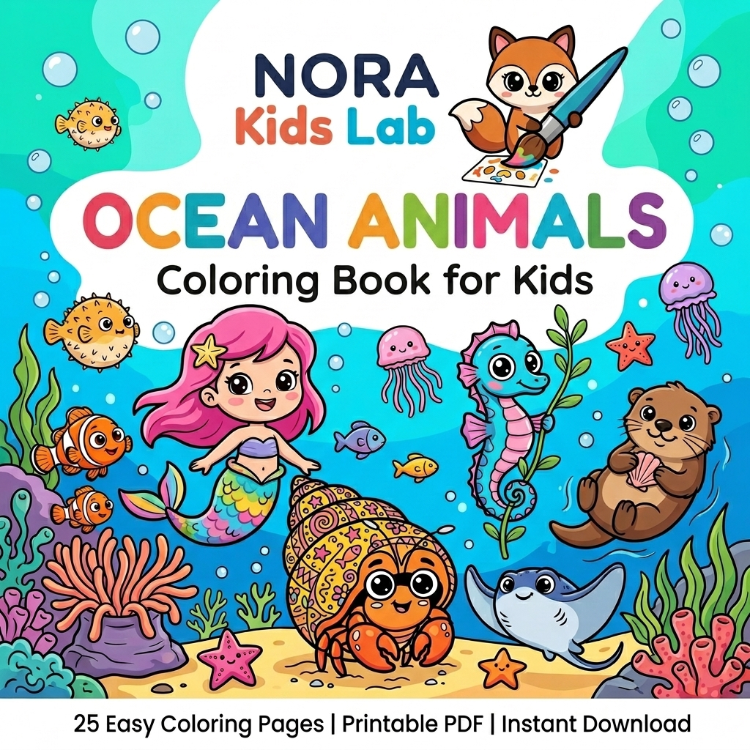 Nora Ocean Animals Boyama Kitabı (PDF Dijital Baskı)