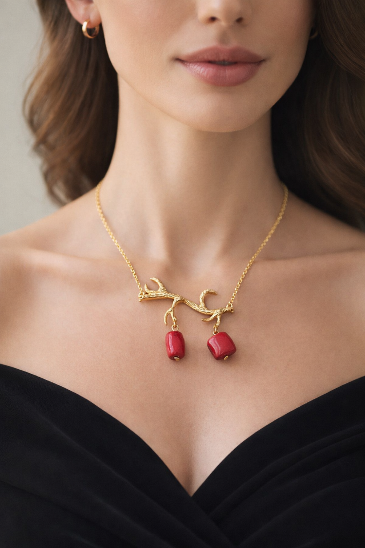 Coral Olive Branch Necklace