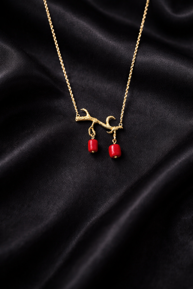 Coral Olive Branch Necklace
