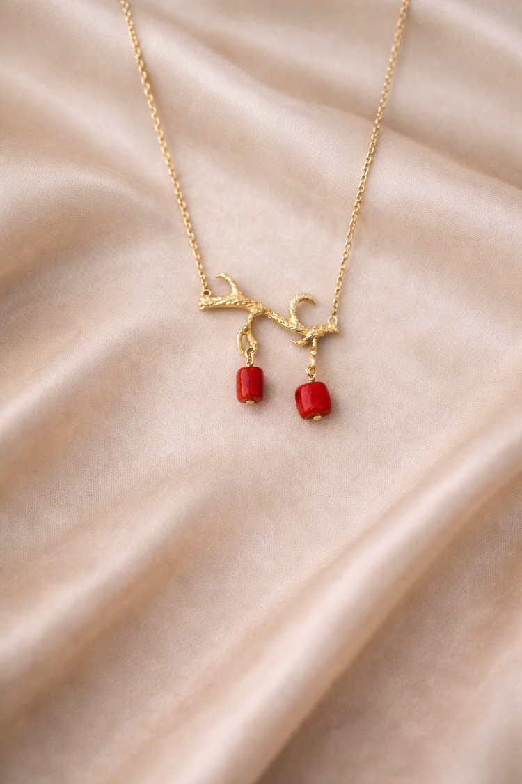 Coral Olive Branch Necklace