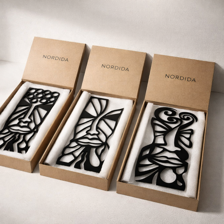 NORDIDA ANIMA ANM306 Metal Duvar Tablosu – 3’lü Tribal Yüz Seti