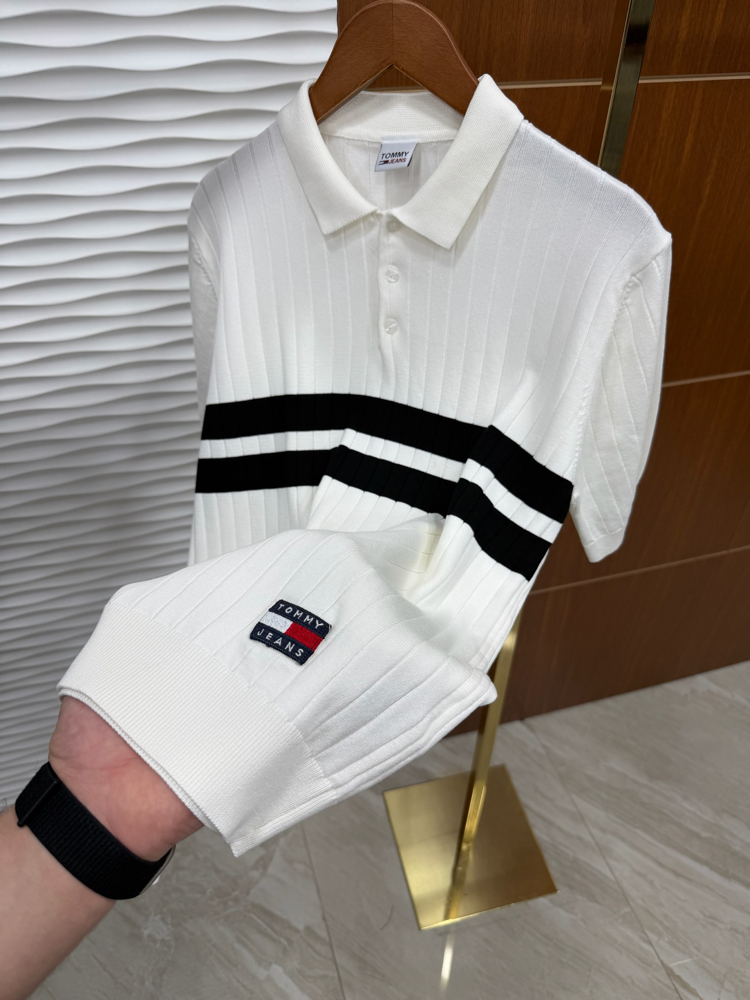Tommy Beyaz Çizgili İthal Triko