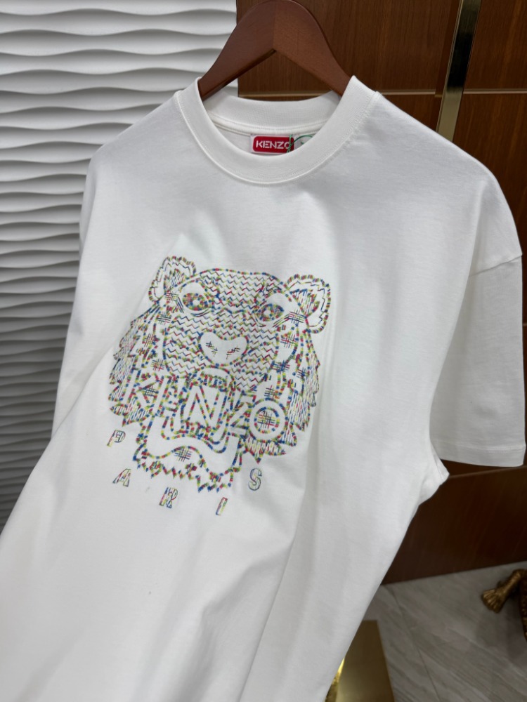 Kenzo Renkli Nakışlı İthal Beyaz Tişört