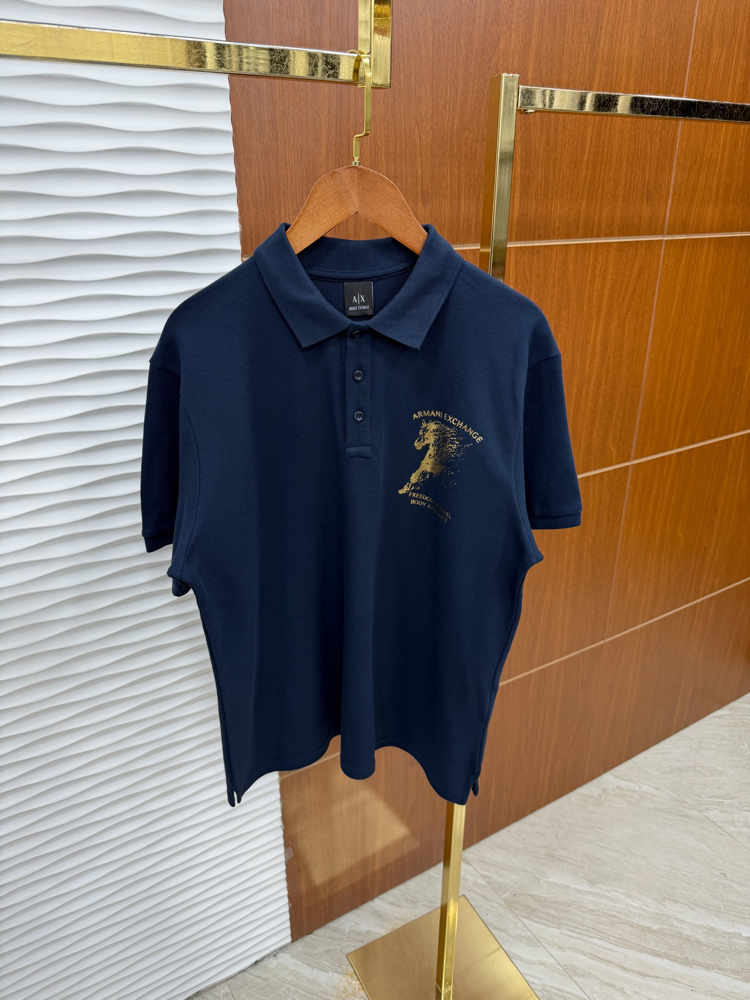 Armani Exchange Gold Logo Lacivert Tişört