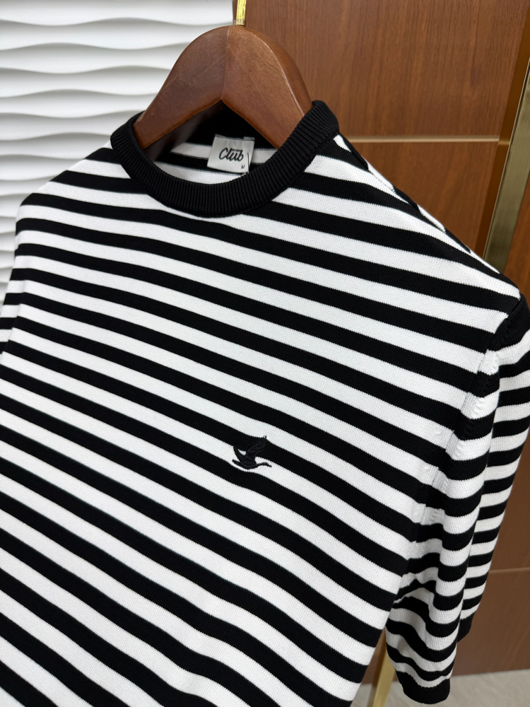 Beymen Club Çizgili Siyah Logo Tişört