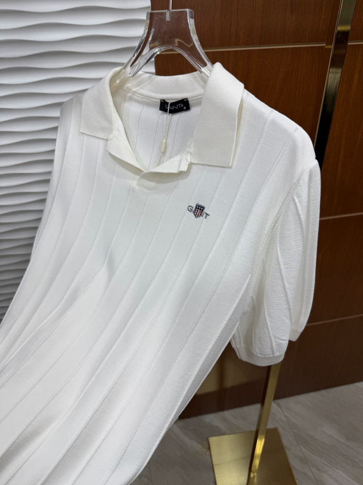 Gant Düz Çizgili Beyaz Triko Polo Yaka
