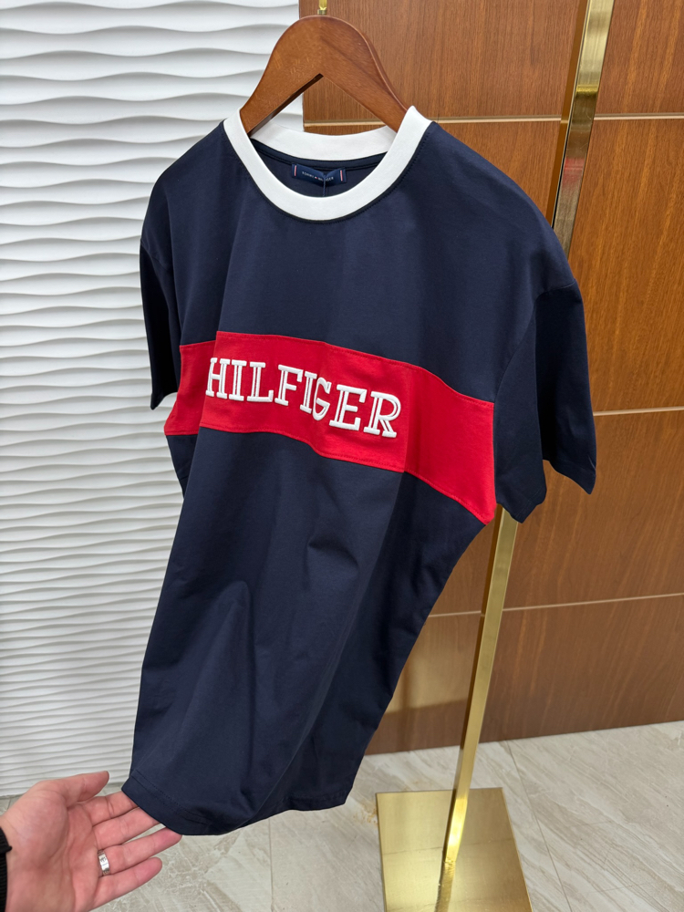 Tommy Göğüs Şeritli İthal Lacivert Tişört