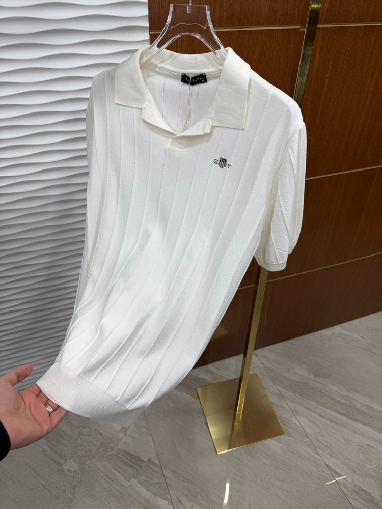 Gant Düz Çizgili Beyaz Triko Polo Yaka