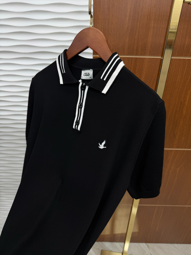 Beymen Club Yaka Çizgili Siyah İthal Triko