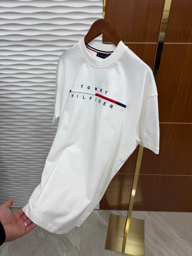Tommy Çizgili Beyaz İthal Tişört