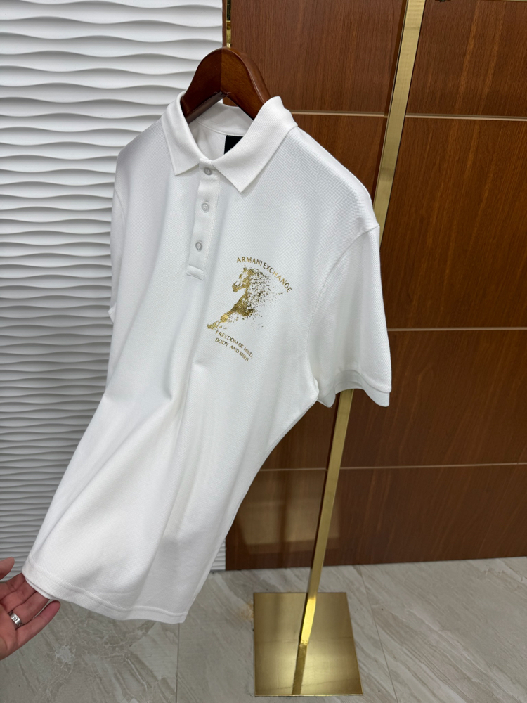 Armani Exchange Gold Logo Beyaz Polo Yaka