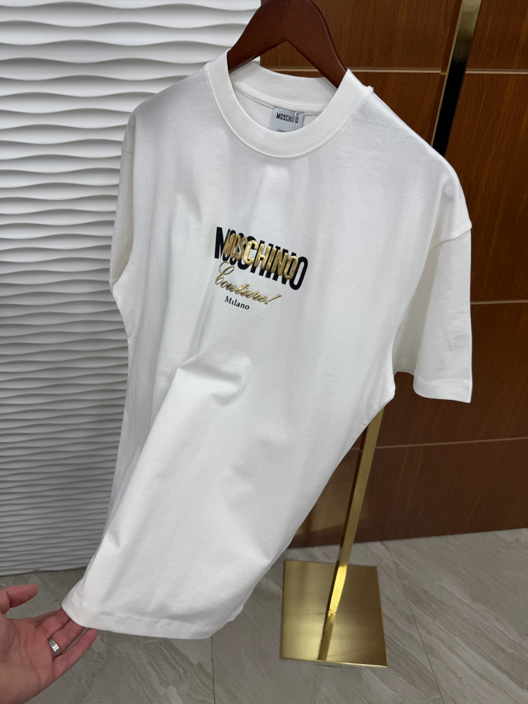 Moschino Gold Logo İthal Beyaz Tişört