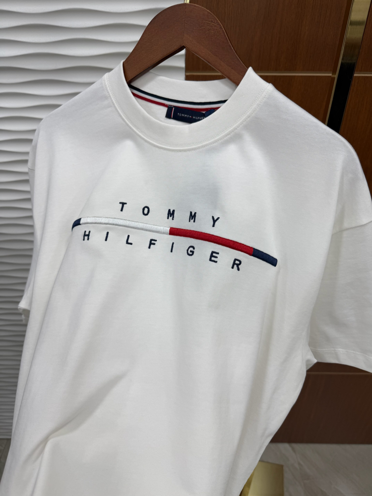 Tommy Çizgili Beyaz İthal Tişört