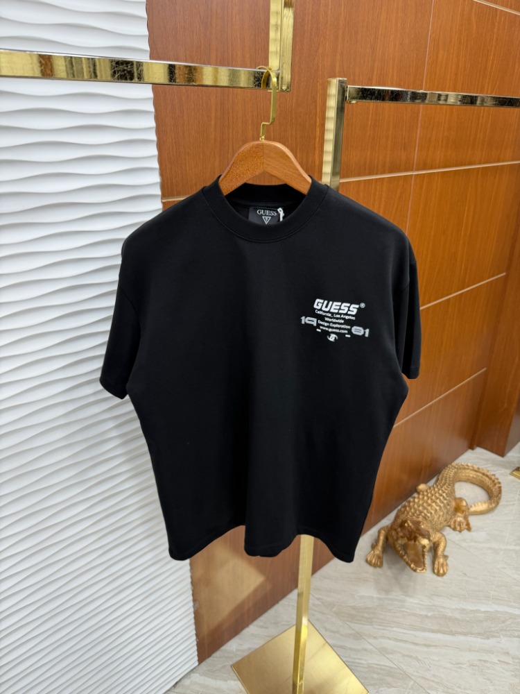 Guess Geometri Baskılı İthal Siyah Tişört