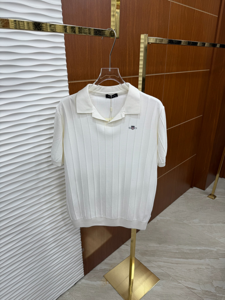 Gant Düz Çizgili Beyaz Triko Polo Yaka
