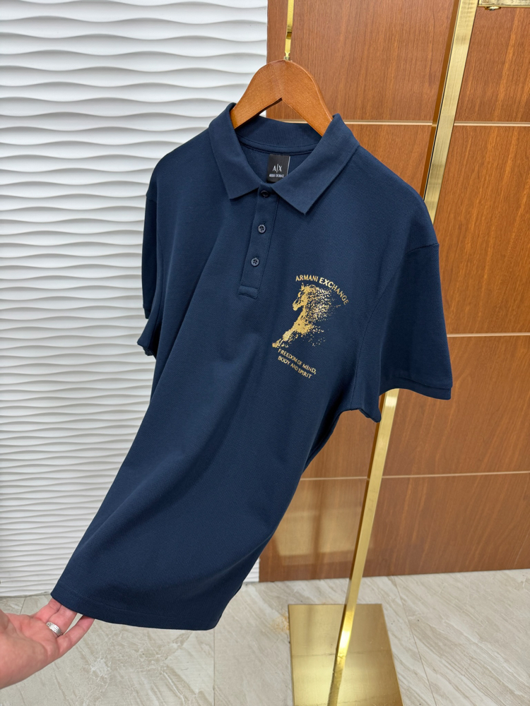 Armani Exchange Gold Logo Lacivert Tişört