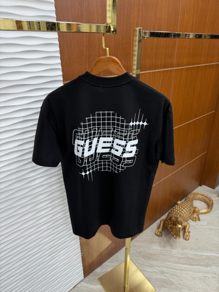 Guess Geometri Baskılı İthal Siyah Tişört