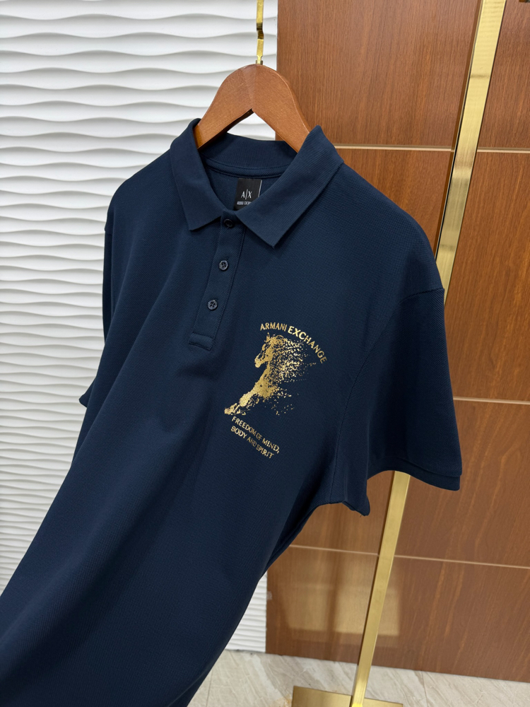 Armani Exchange Gold Logo Lacivert Tişört