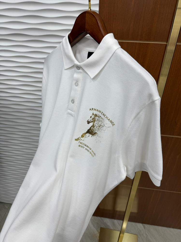 Armani Exchange Gold Logo Beyaz Polo Yaka